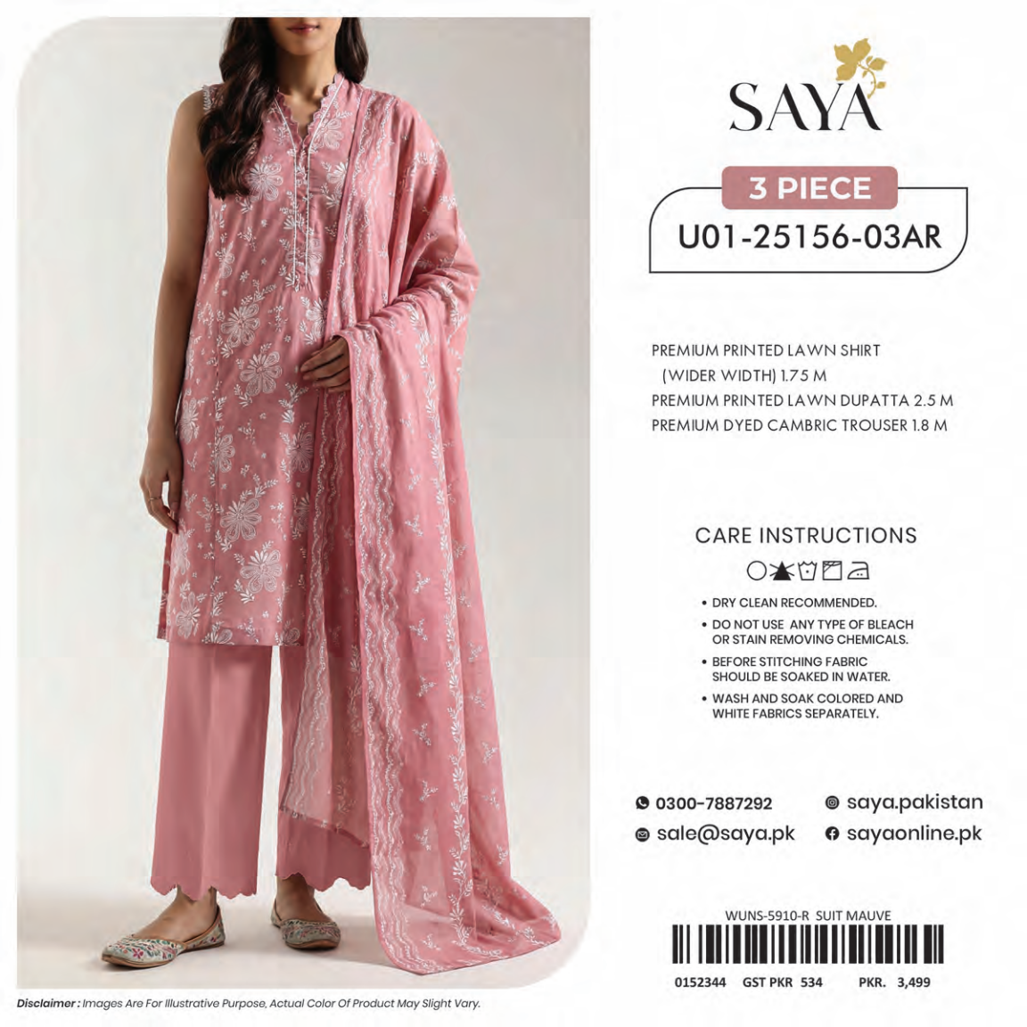 Saya Pink 3PCs Printed Lawn Unstitched Collection