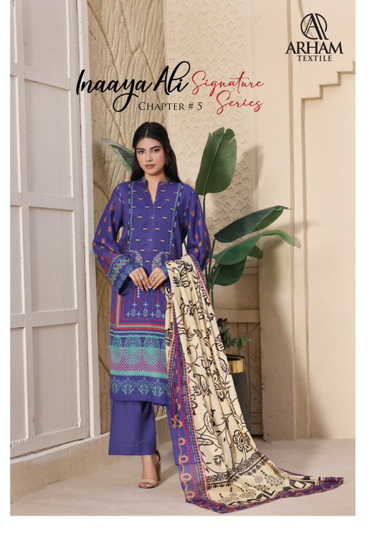 Inaaya Ali Lawn 3 Piece Collection 2026 By Arham Textile