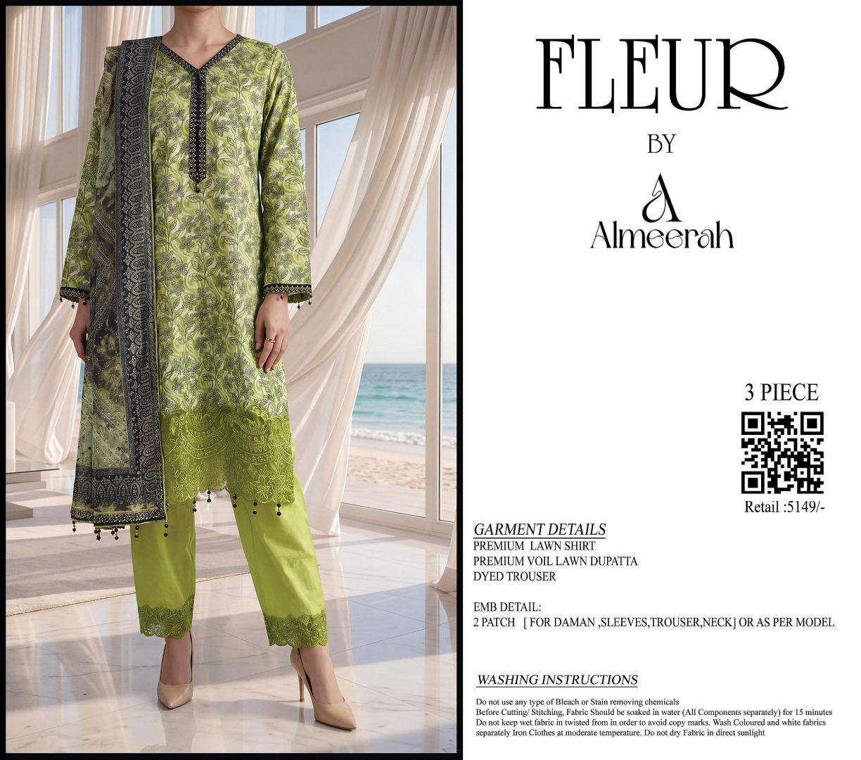 Fleur By Almeerah - Parrot Vibe β Digital Chundri Lawn