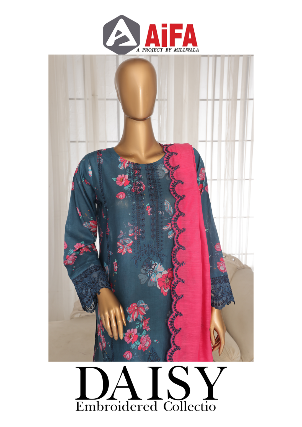 Aifa Daisy ChikanKari Unstitched 3 PIECE πβ