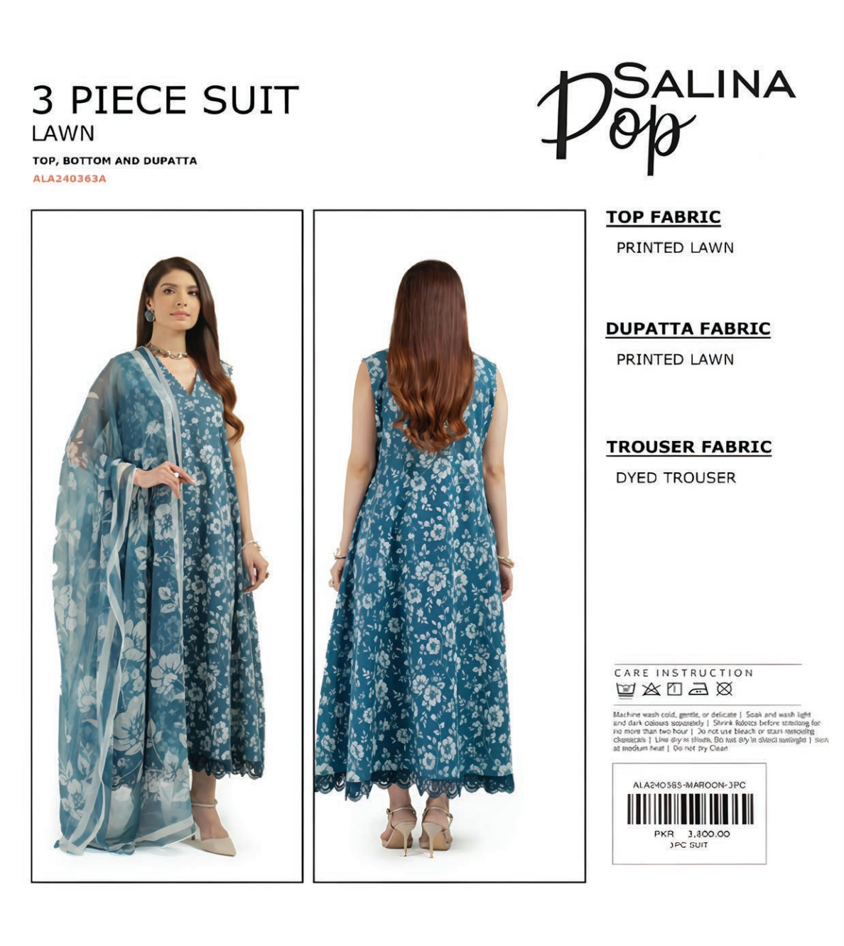Salina Pop Unstitched Lawn Dyed Trouser 3PCs ππ₯