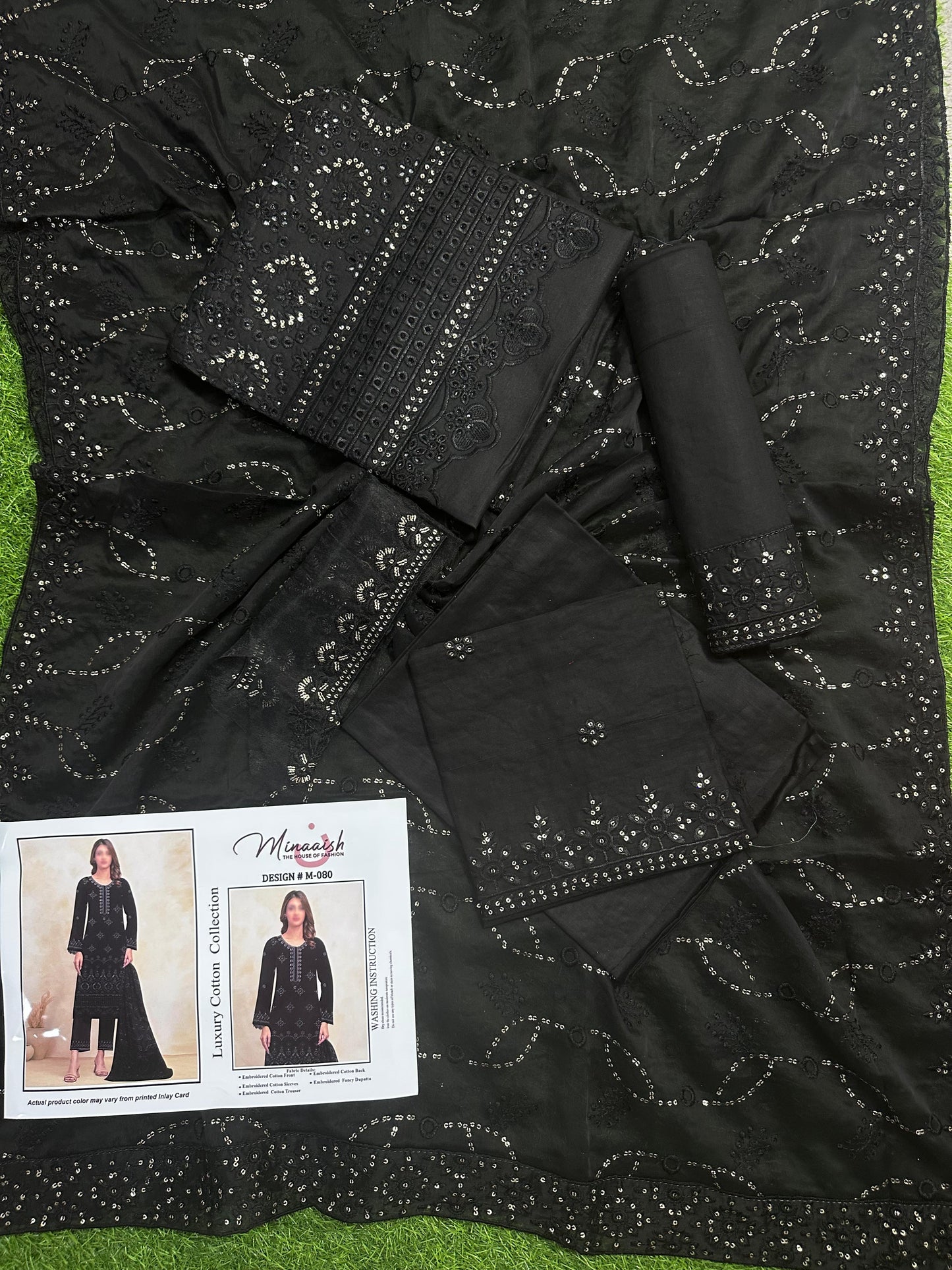 Minaaish DN # M-080 3Pcs Unstitched Embroidery Cotton Collection
