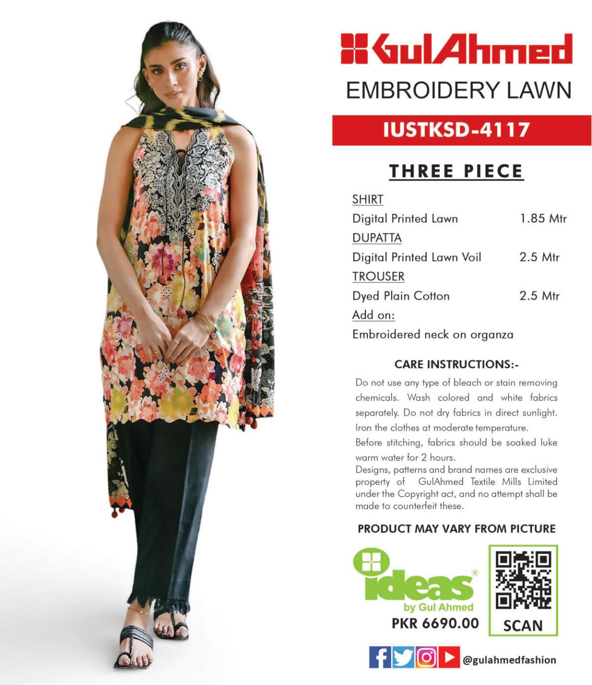 Gul Ahmed IUSTKSD-4117 Emb Lawn 3PCS