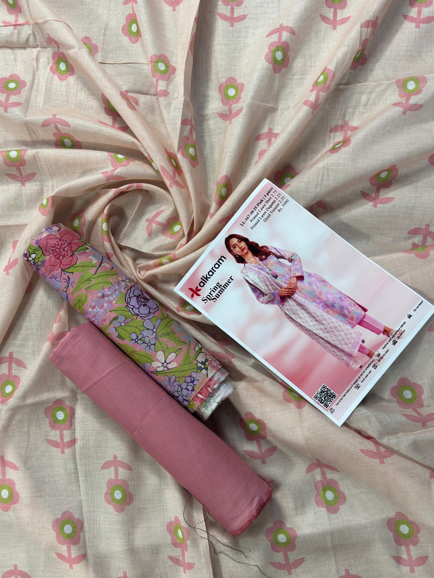 Alkaram 3 PCs Pink Printed Lawn Unstitched Collection