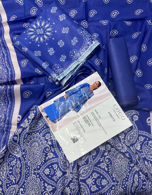 COCO Blue 3 Piece Printed Lawn