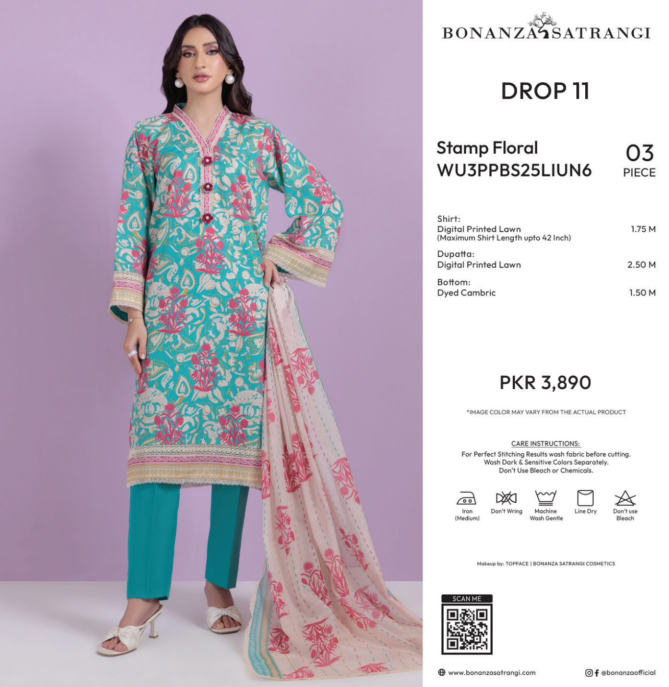 Bonanza Satrangi Unstitched Stamp Floral - 3 Pc (WU3PPBS25LIUN06)