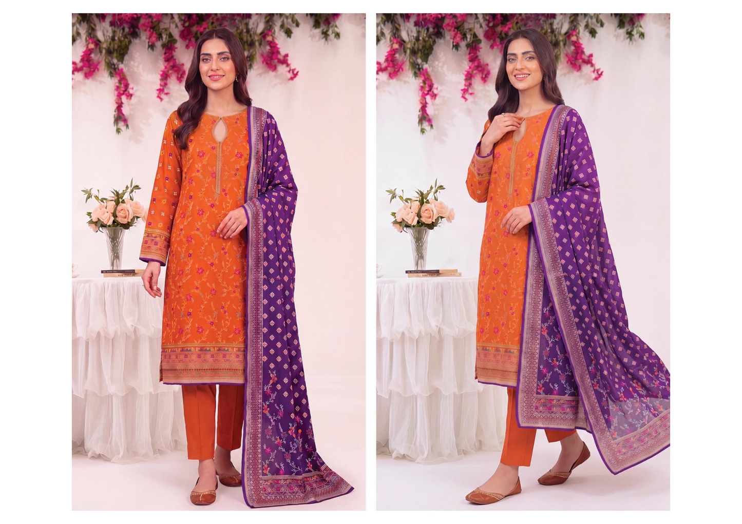 MJ D #A0401-3 – Gold Paste Printed Lawn 3Pcs Collection