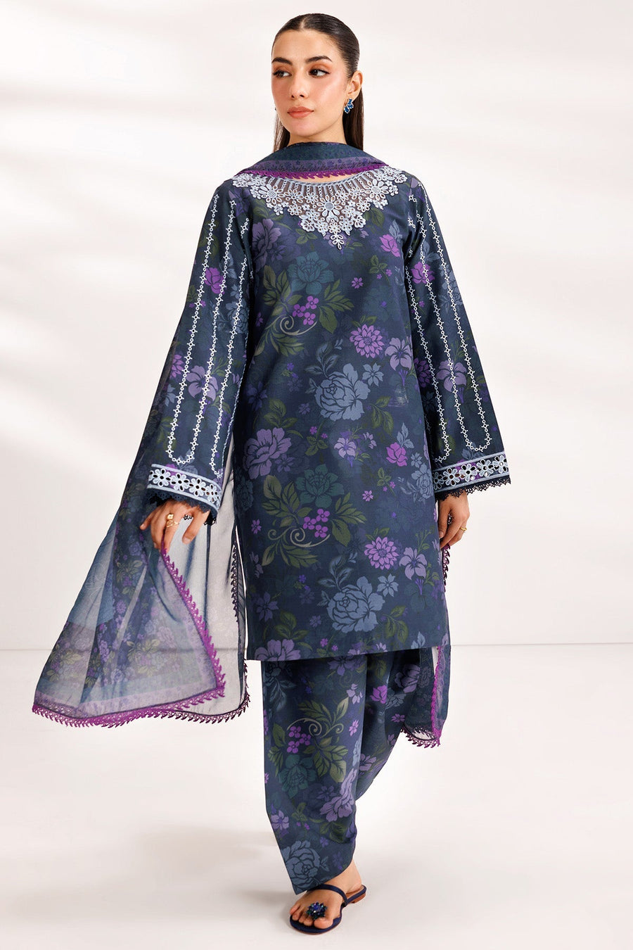 Farasha Blue 3PC Emb Lawn