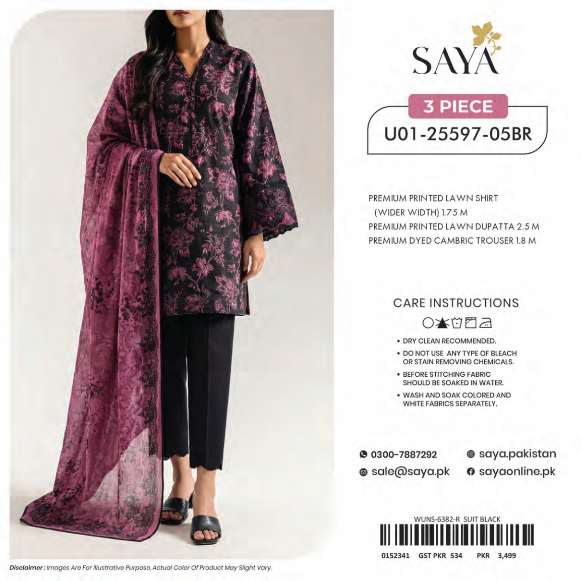 Saya Black 3PCs Printed Lawn Unstitched Collection