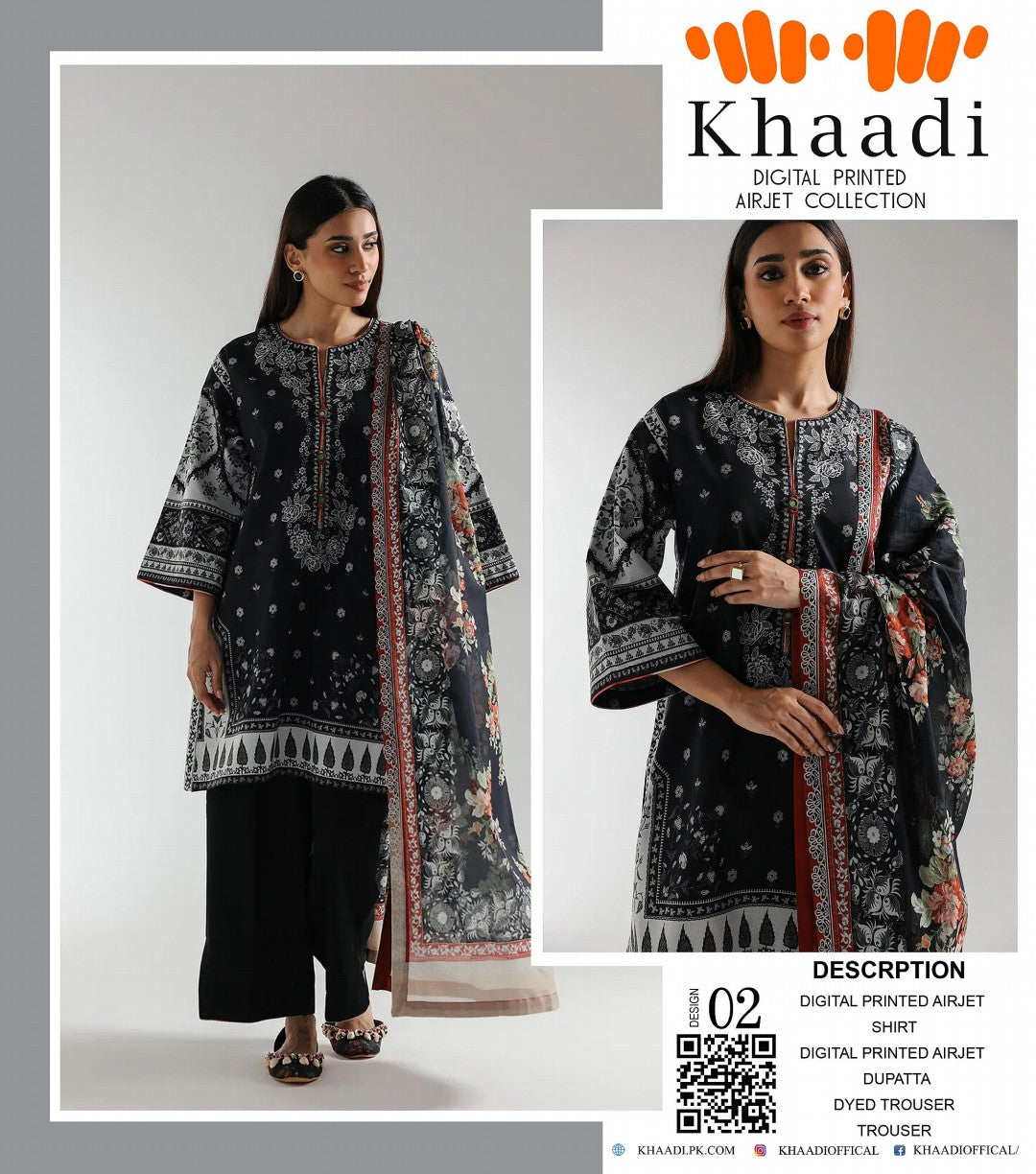GulAhmed,Khaadi,Zellbury,Ego,Salitex,CrossStitch,Nishat,Firdous,Baroque,Maria.B,Alkaram ,SanaSafinaz Printed Unstitched 3P in 1299π΅π°π