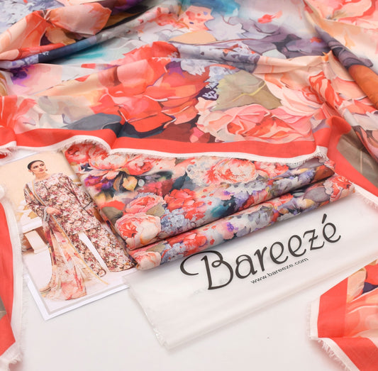 Bareeze Unstitched Lawn 90/70 Quality 3 Pieces