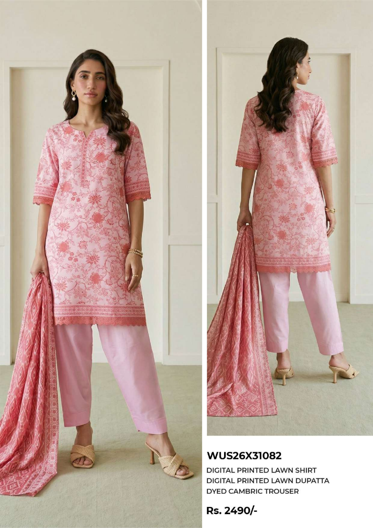 ZELLBURY Unstitched 3pcs Lawn Collection D.C:- WUS26X31082