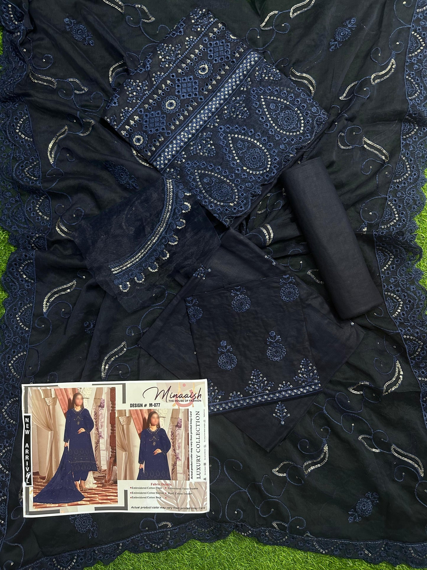 Minaaish DN # M-077 3Pcs Unstitched Embroidery Cotton Collection