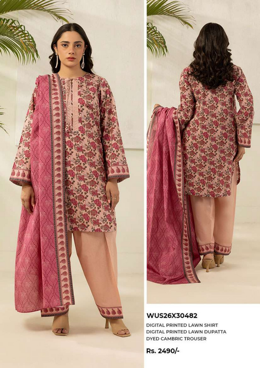 ZELLBURY Unstitched 3pcs Lawn Collection D.C:- WUS26X30482
