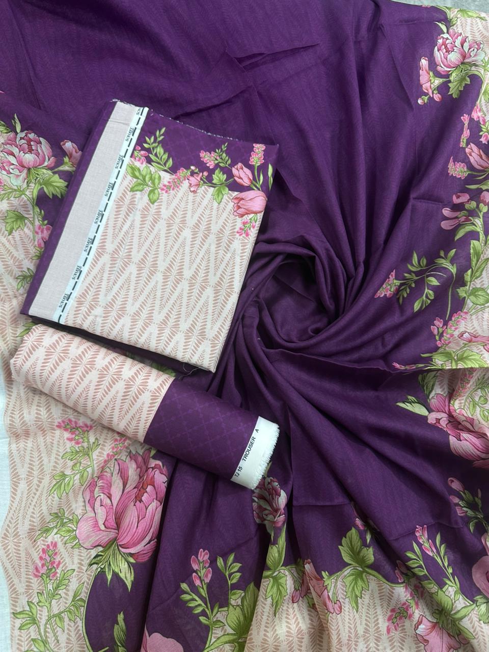 Sohaye By Diners Pink-Purple Printed 3Pcs