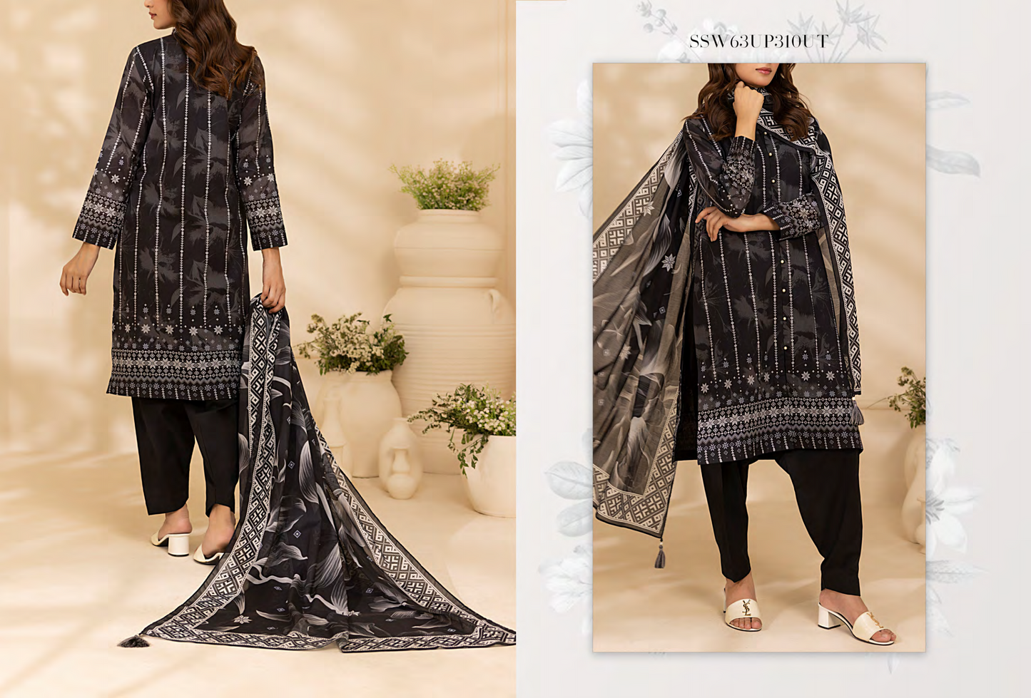 Salitex 100% Original Lawn ❤️ MONOCHROME B&W by SANA& SARA