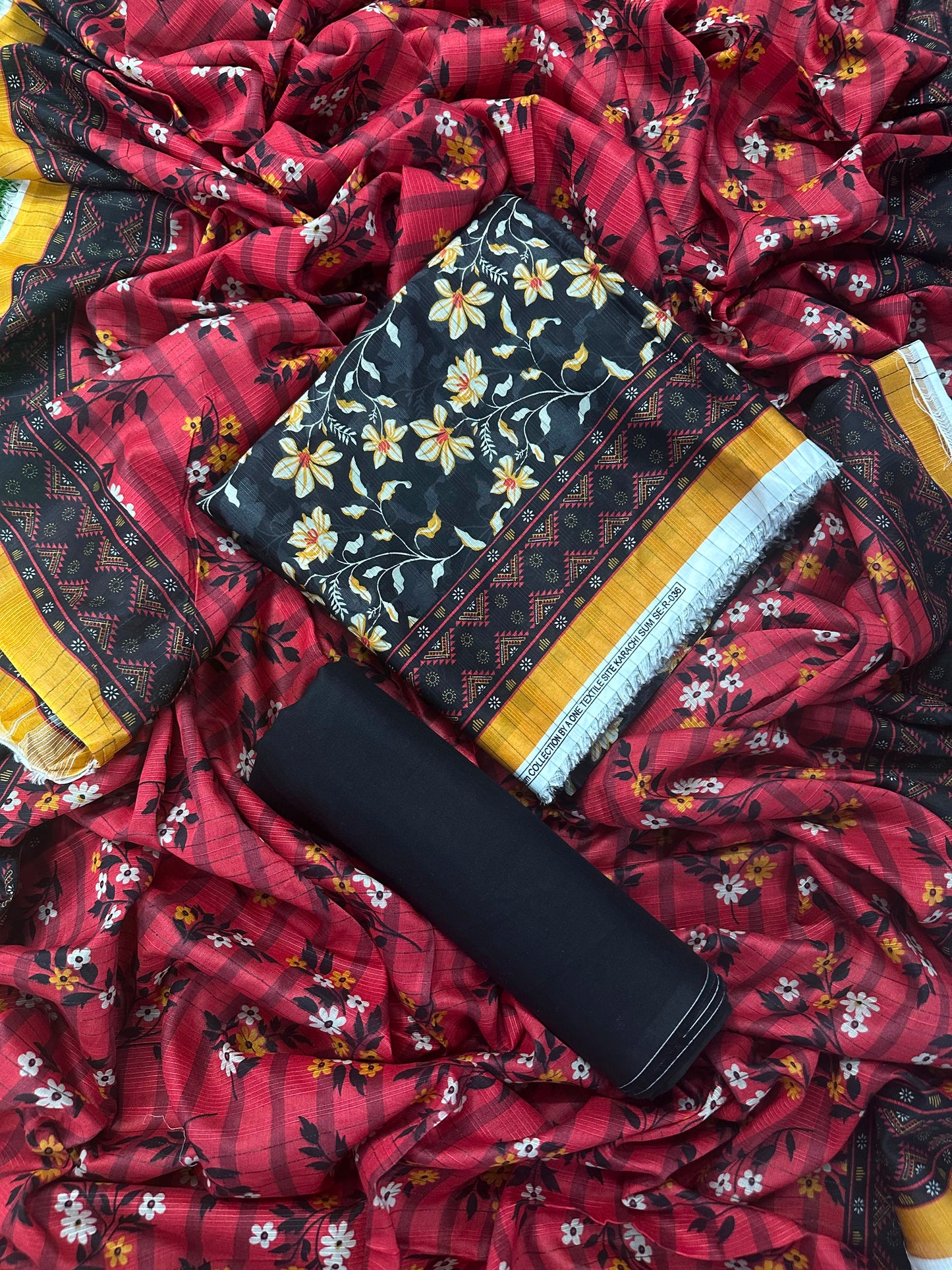 SAFINA BLACK-RED PRINTED 3PCS