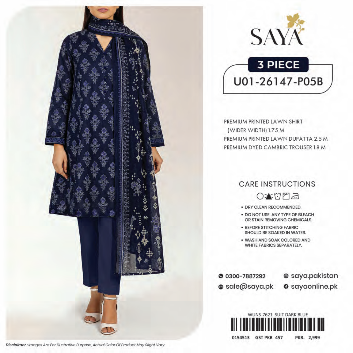 Saya Dark Blue 3PCs Printed Lawn Unstitched Collection