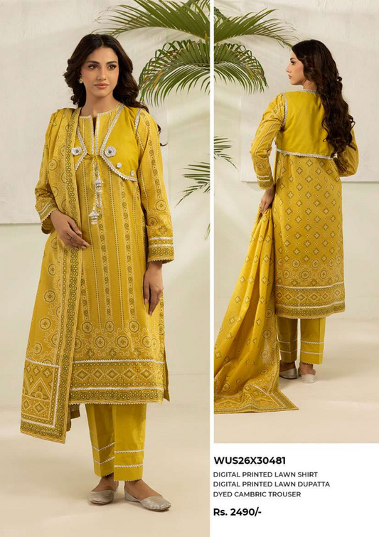 ZELLBURY Unstitched 3pcs Lawn Collection D.C:- WUS26X30481