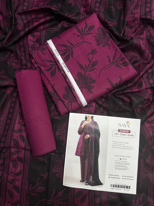 SAYA D.C:-U01-25667-04AR - 3 Piece Printed Lawn Collection