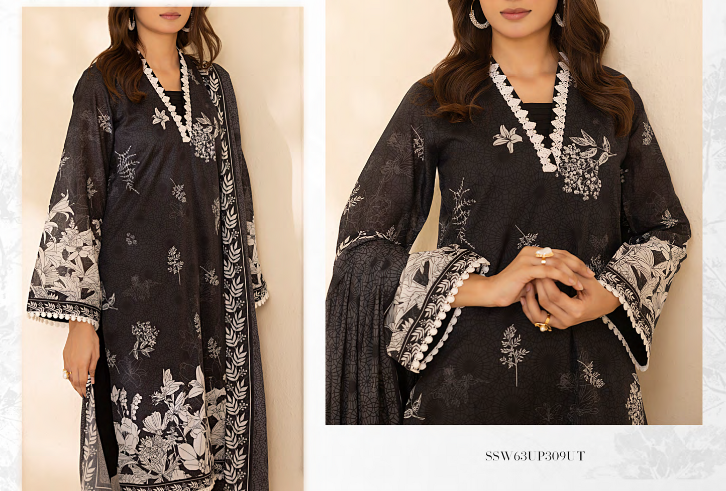 Salitex 100% Original Lawn ❤️ MONOCHROME B&W by SANA& SARA