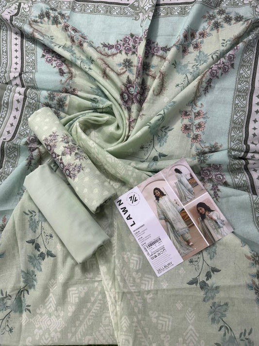 ZELLBURY Unstitched 3pcs Lawn Collection D.C:- WUS26X30821