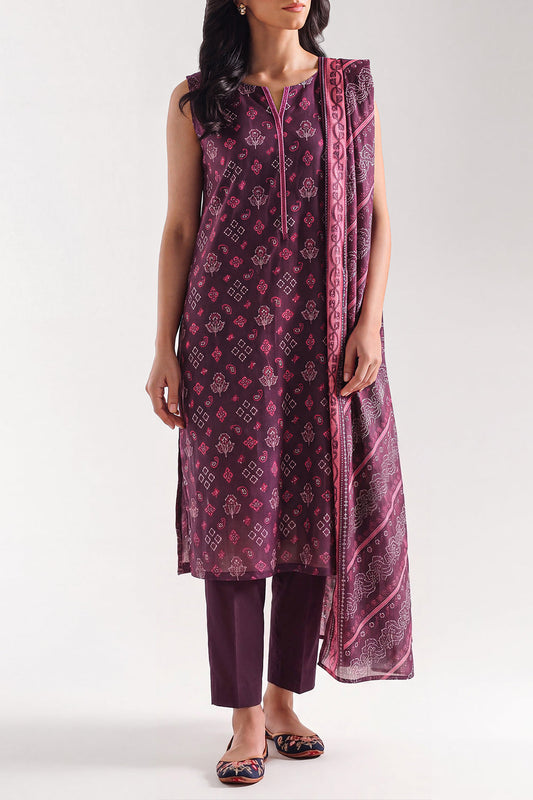 Saya D.C:- U01-25412-20BR - 3 Pcs Printed Lawn