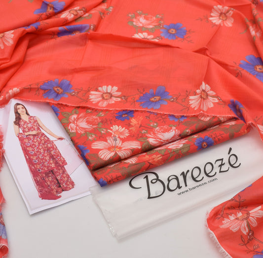 Bareeze Unstitched Lawn 90/70 Quality 3 Pieces