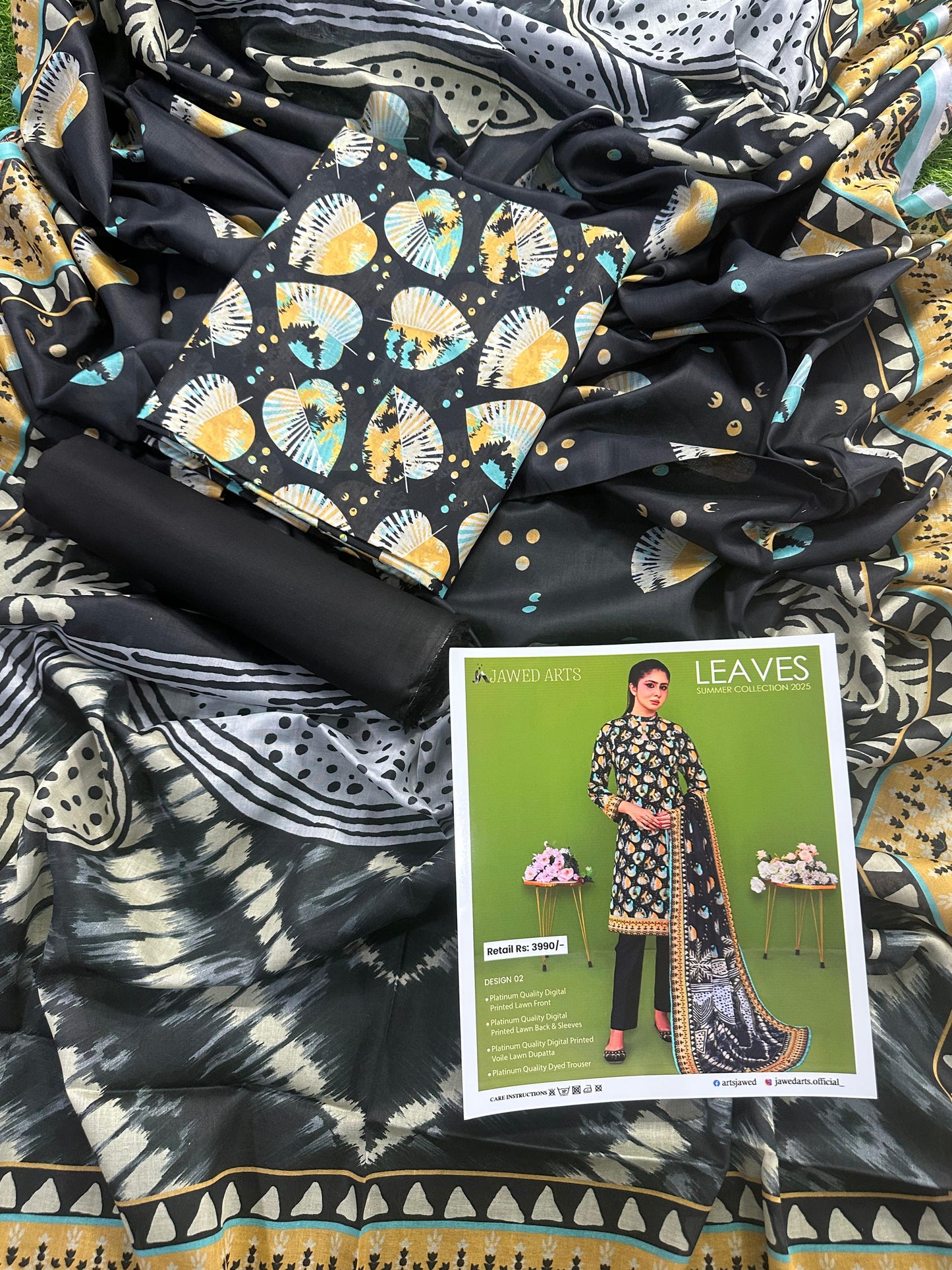 JAWED ARTS LEAVES β 3PC UNSTITCHED SUIT Design: 2