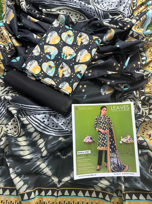 JAWED ARTS LEAVES – 3PC UNSTITCHED SUIT Design: 2