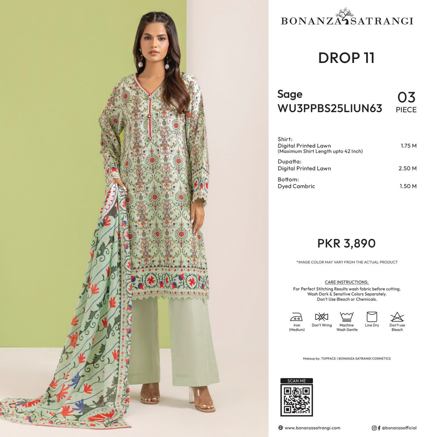 Bonanza Satrangi Unstitched Sage - 3 Pc (WU3PPBS25LIUN63)
