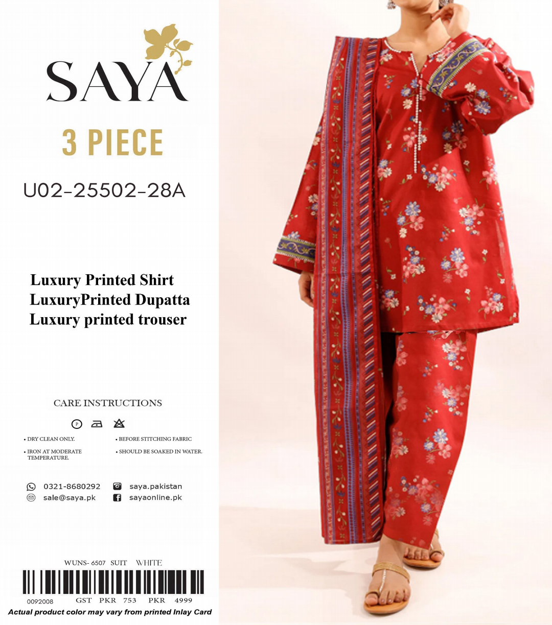 SAYA Lawn Unstitched 3 Pieces in Wholesale Price π₯π§‘