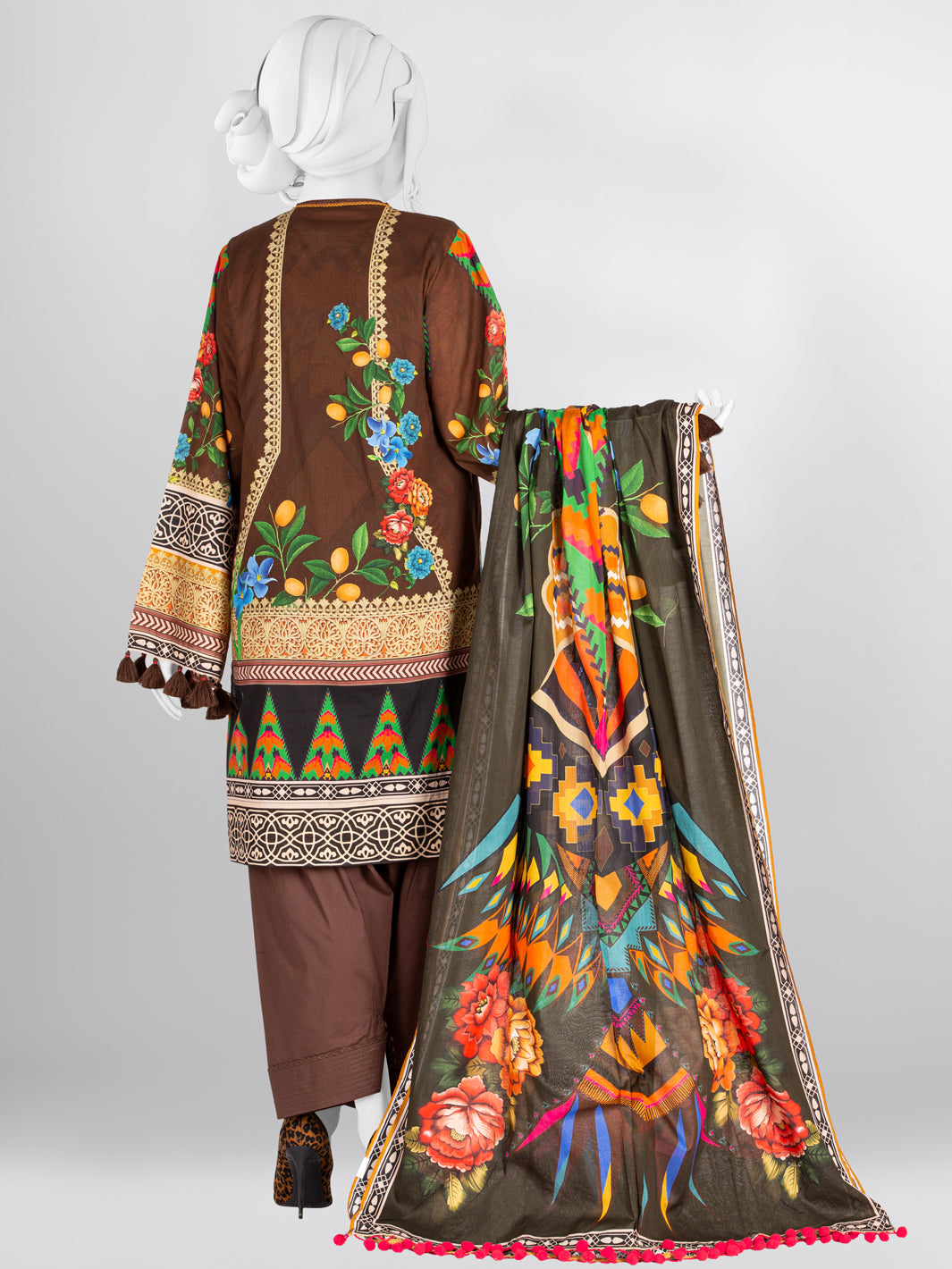 Brown Lawn Printed 3 Piece Unstitched Suit By J. | PLU-24-1009