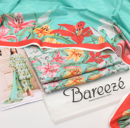 Bareeze Unstitched Lawn 90/70 Quality 3 Pieces