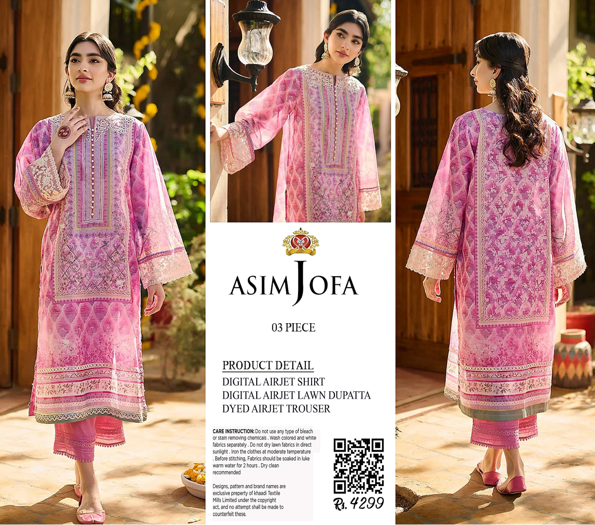 Asim Jofa Unstitched Lawn Printed 3PC In Wholesale Price