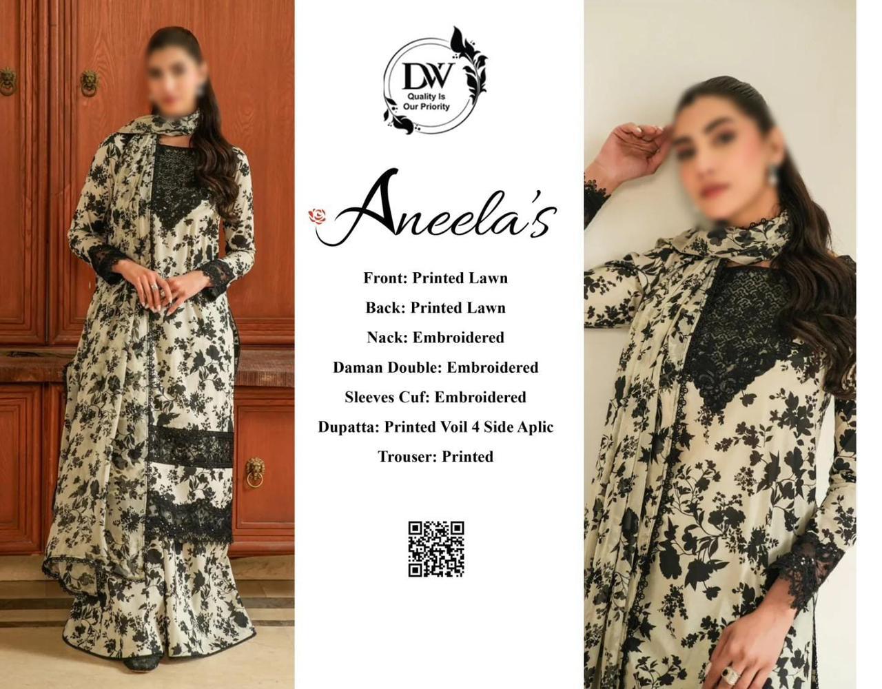 Aneela's Elegant 3PC Unstitched Lawn Suit Collection