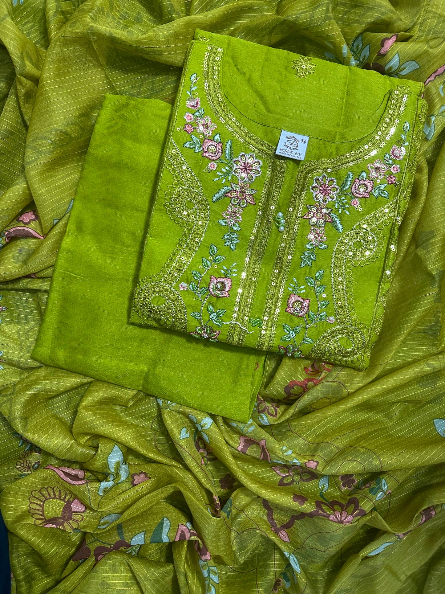 BQ EMBROIDERY OLIVE STITCHED 3PCS RANDOMLY DESIGN
