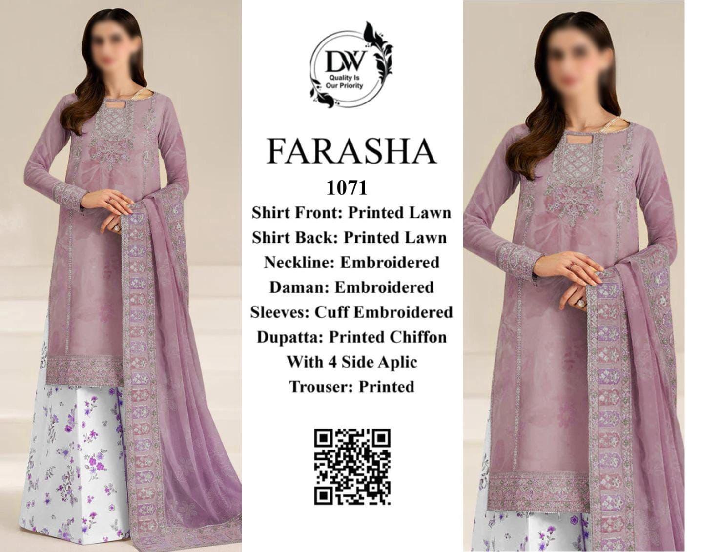 Farasha Elegant 3PC Unstitched Lawn Suit Collection