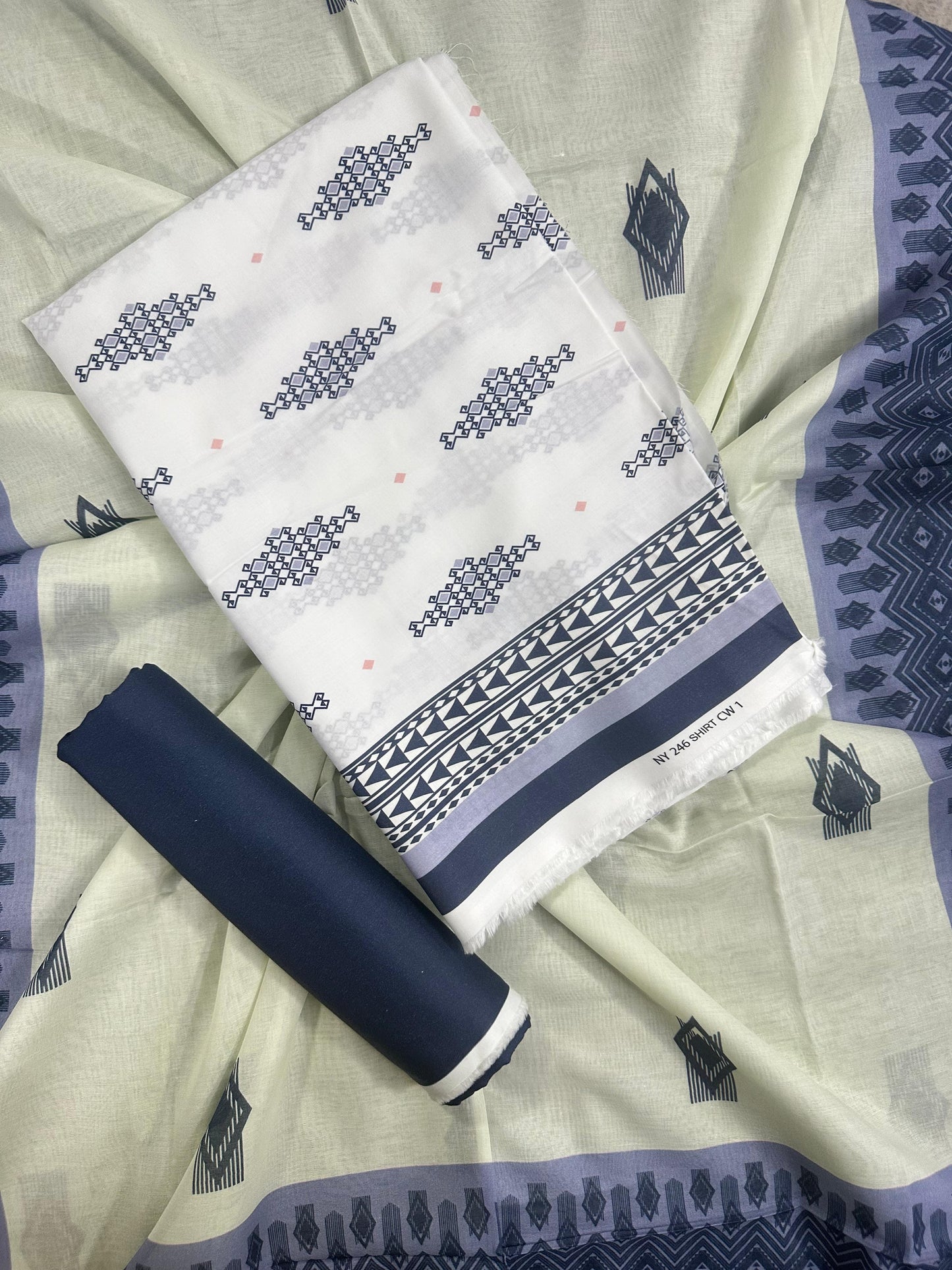 Branded White Navy Printed 3Pcs