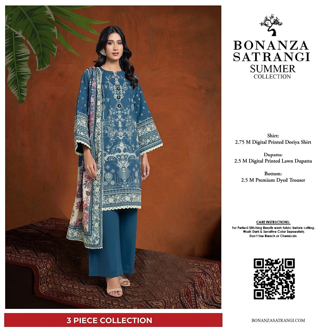 Bonanza Satrangi Polar Night 3 PCs Doriya Lawn Unstitched Collection