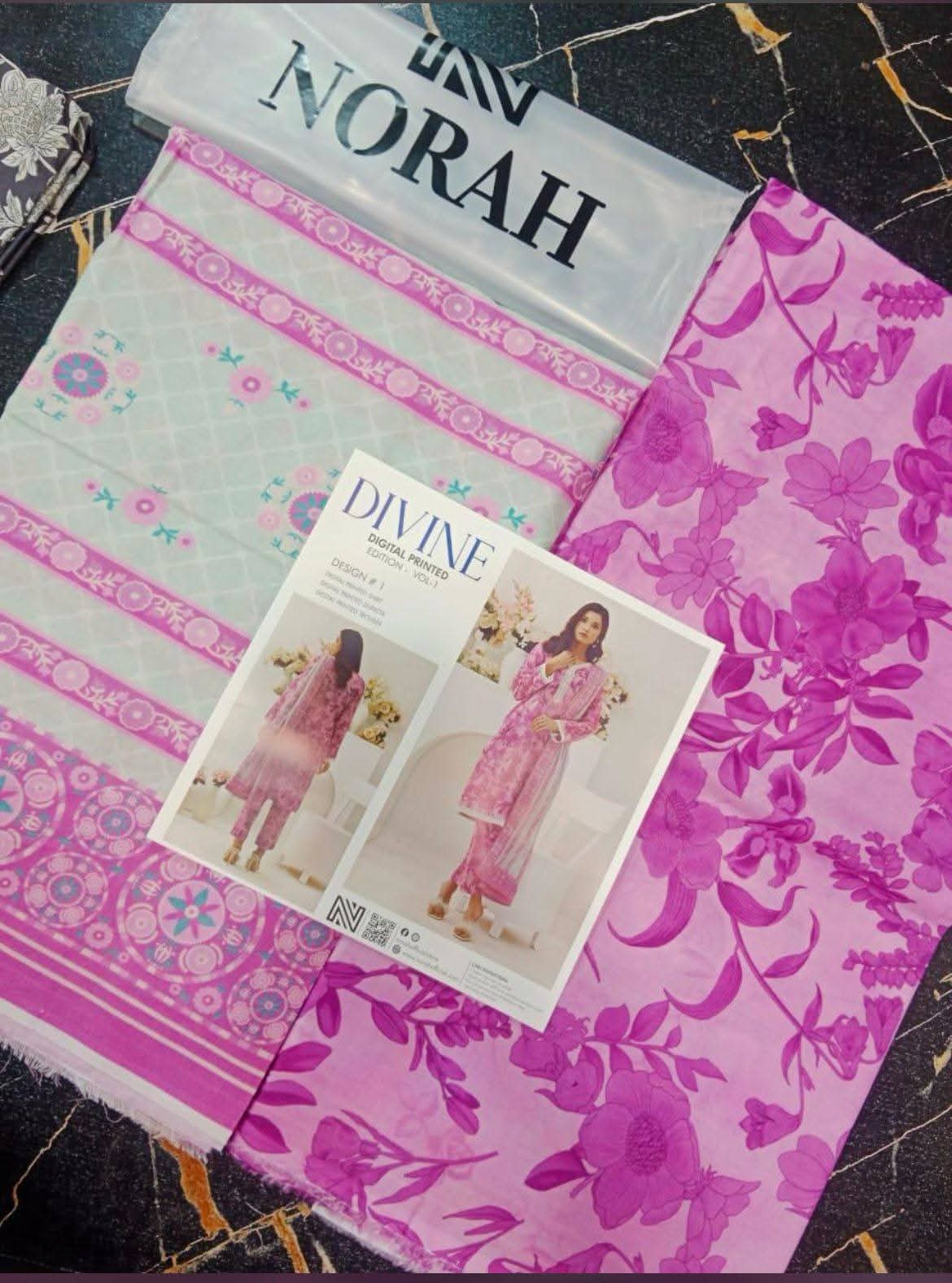 Divine Printed Lawn - Pink - D-01