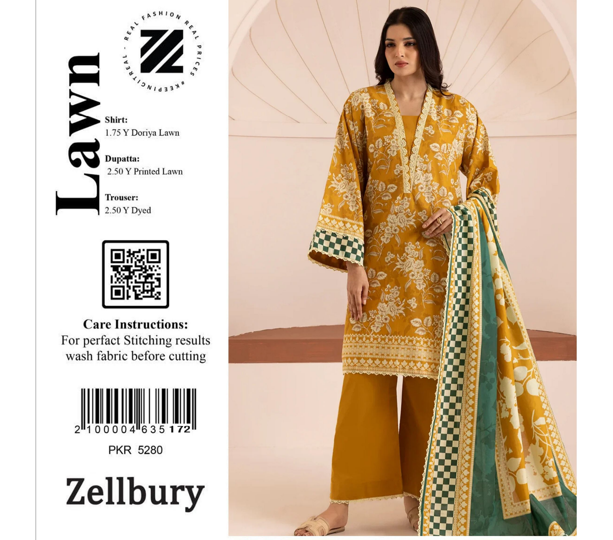Zellbury Doriya Lawn 3 Pcs Unstitched Collection D.C:- WUC25X20180