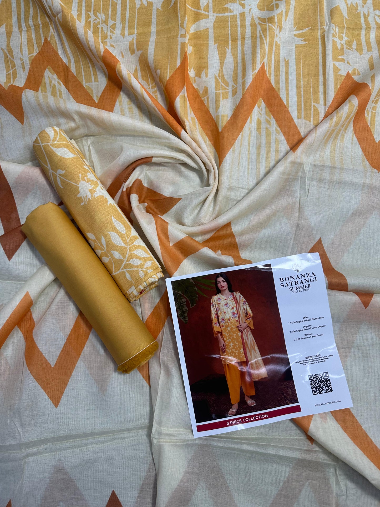 Bonanza Satrangi Mustard 3 PCs Doriya Lawn Unstitched Collection