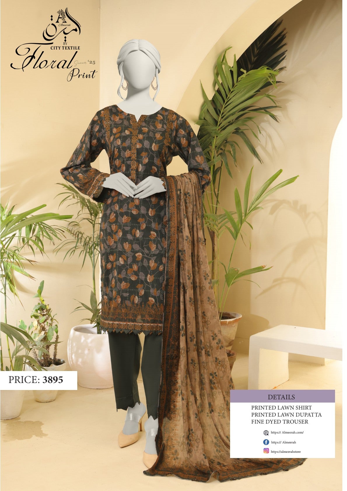 Almeerah Floral 💯% Original 3PC Unstitched In Wholesale Price