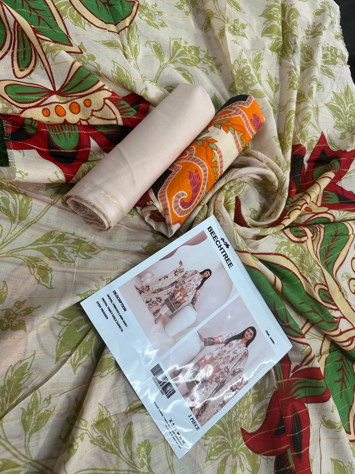 BeechTree Beige-Orange Printed 3PCs