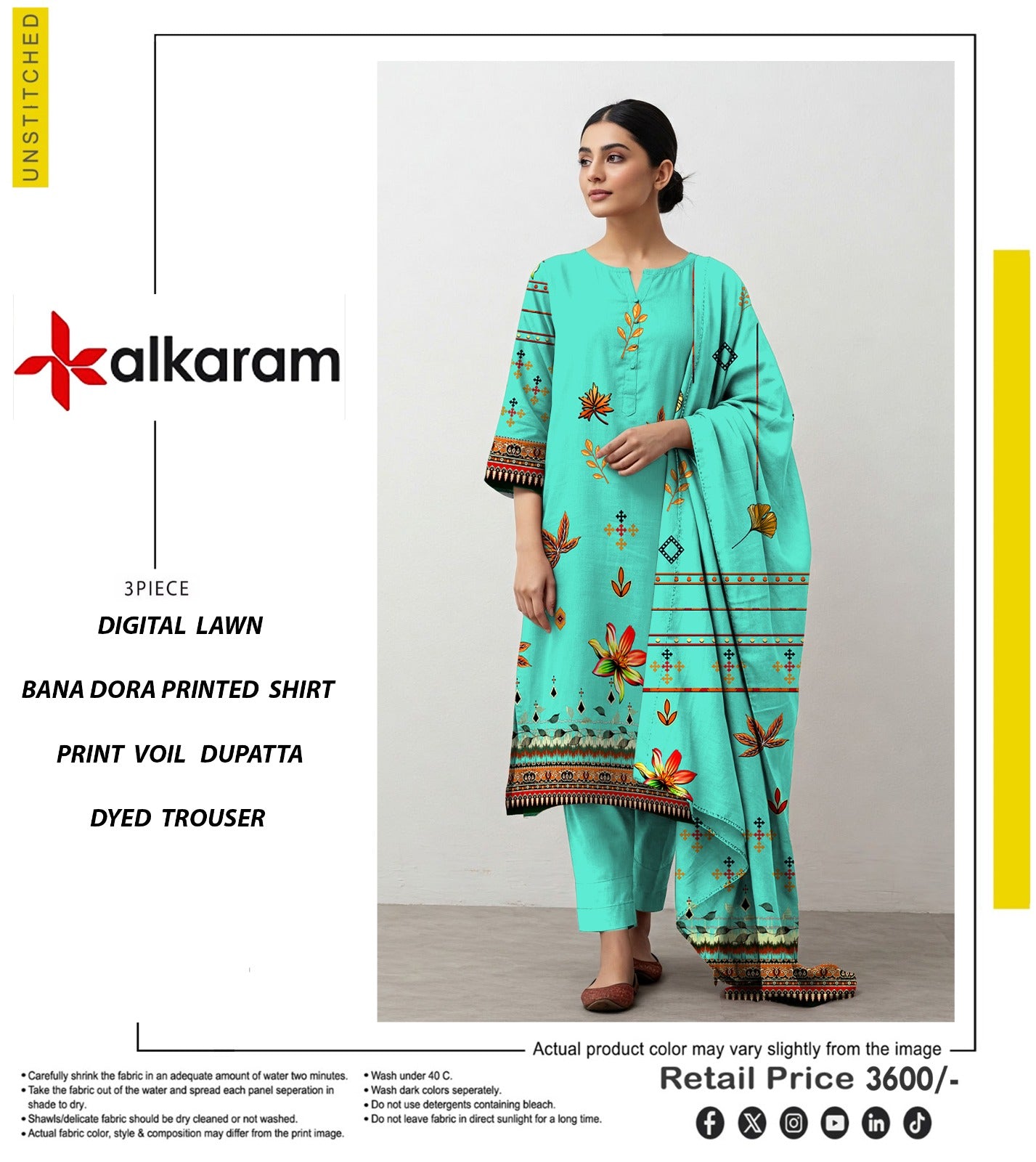 π₯ ALKARAM Tanadora β Premium Luxury Collection π₯ Seafoam Green (Autumn Leaf Print)