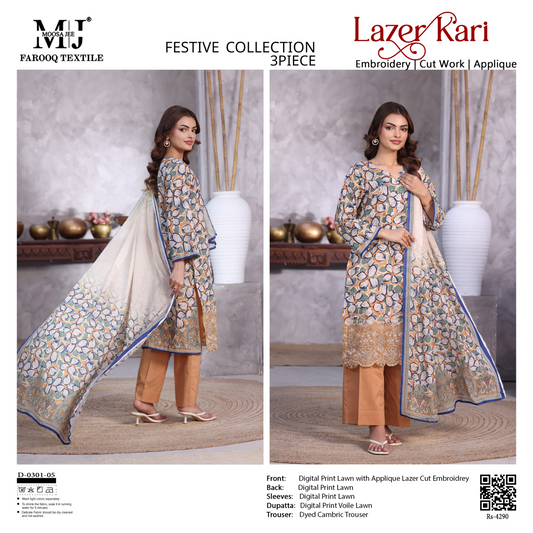 Luxury Summer Collection
LASER KARI BY MOOSAJEE Design# D-0301-05