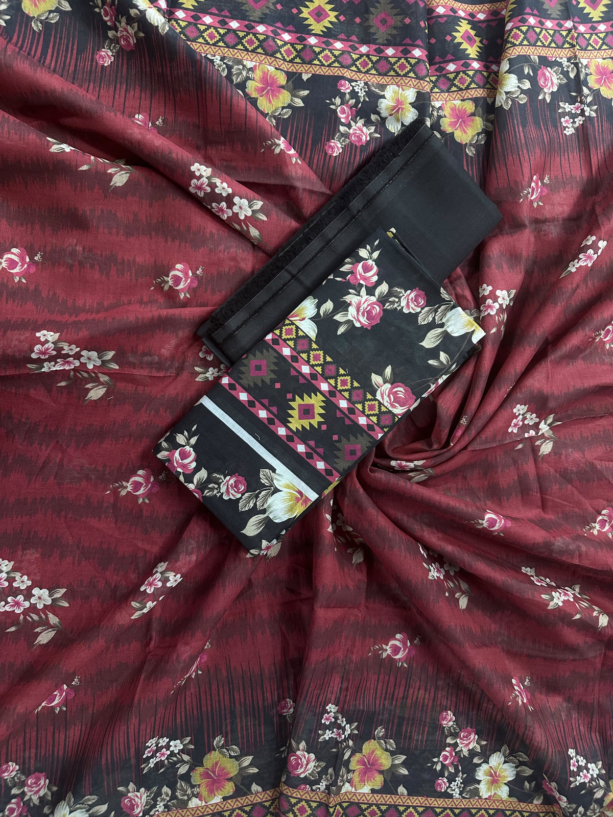 Bin Saeed By Zaman Black Flower Printed 3Pcs