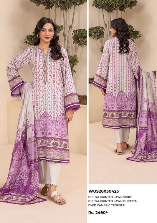 ZELLBURY Unstitched 3pcs Lawn Collection D.C:- WUS26X30423