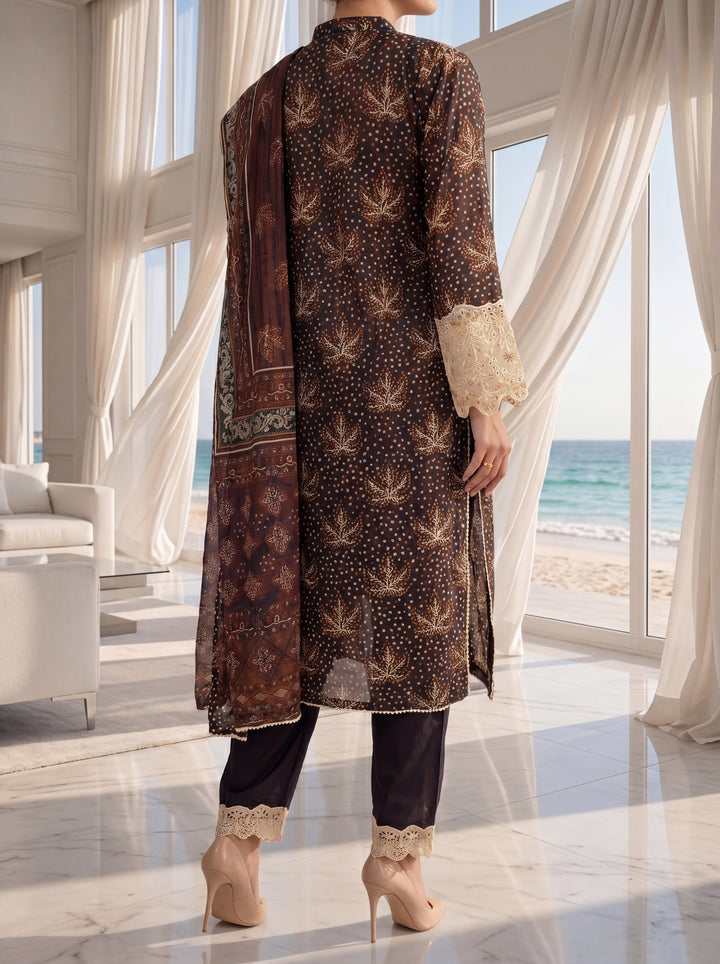 Fleur By Almeerah - Mocha Drift β Digital Chundri Lawn